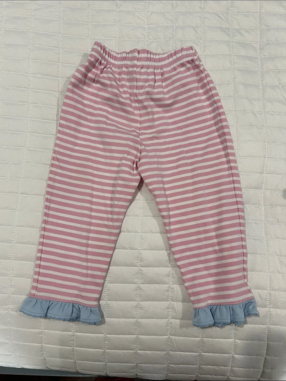 Girls' Pink & White Striped Set with Blue Ruffle Trim - Kids Matching Set